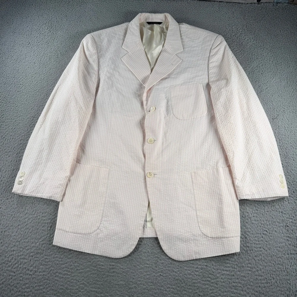 Brooks Brothers Seersucker Blazer Men 43R Pink White Cotton Sport Coat Half Line